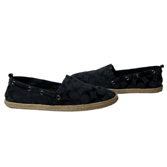 Coach Navy Blue Jacquard Logo Print Flat Espadrilles - Picture 2 of 7